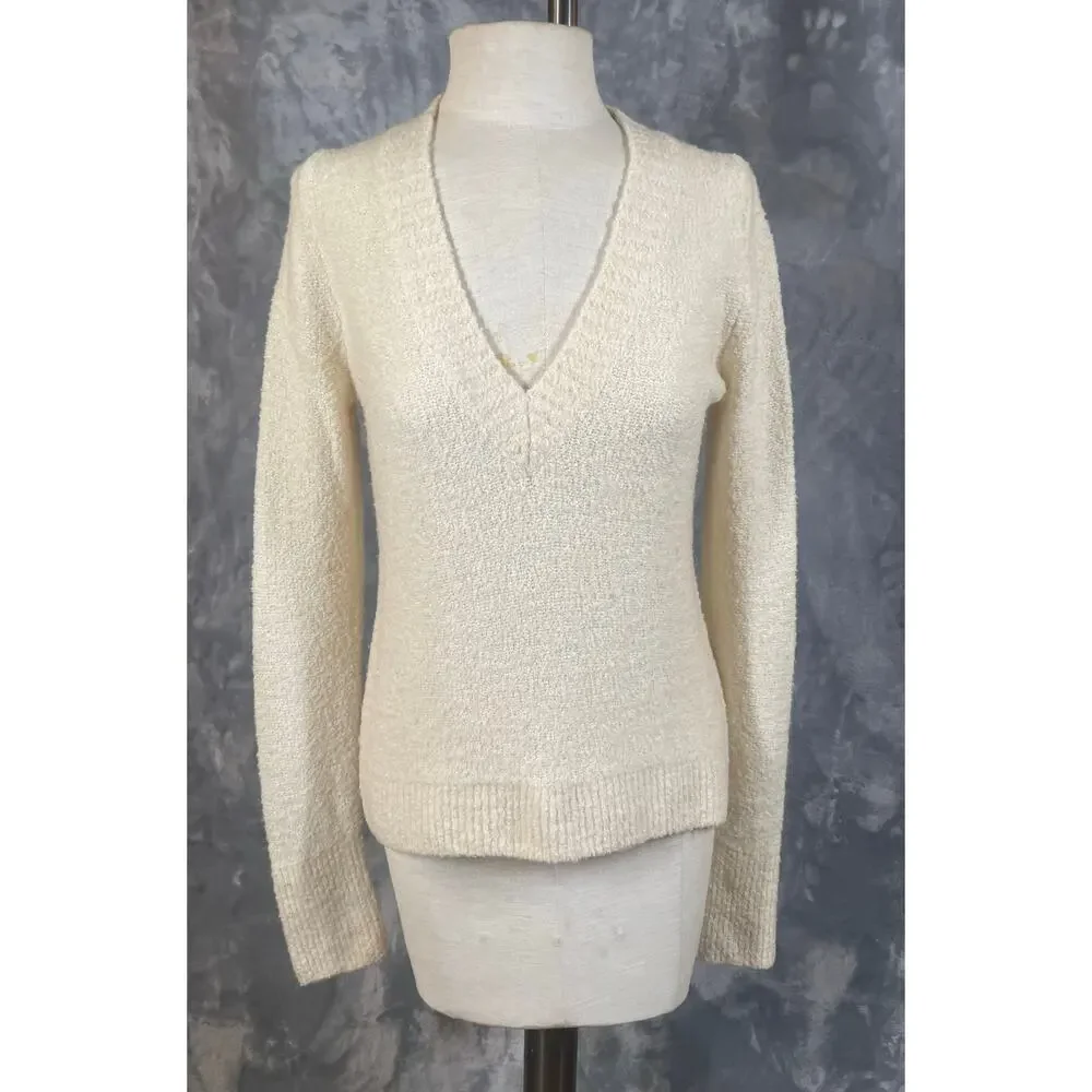 Everlane Teddy Boucle‎ wool blend cream V-neck sweater S minimalist neutral